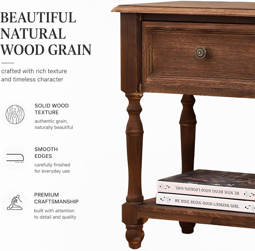 YUNMUARY-Solid Wood Nightstand,Entryway Table with Storage,Side Tables with D...