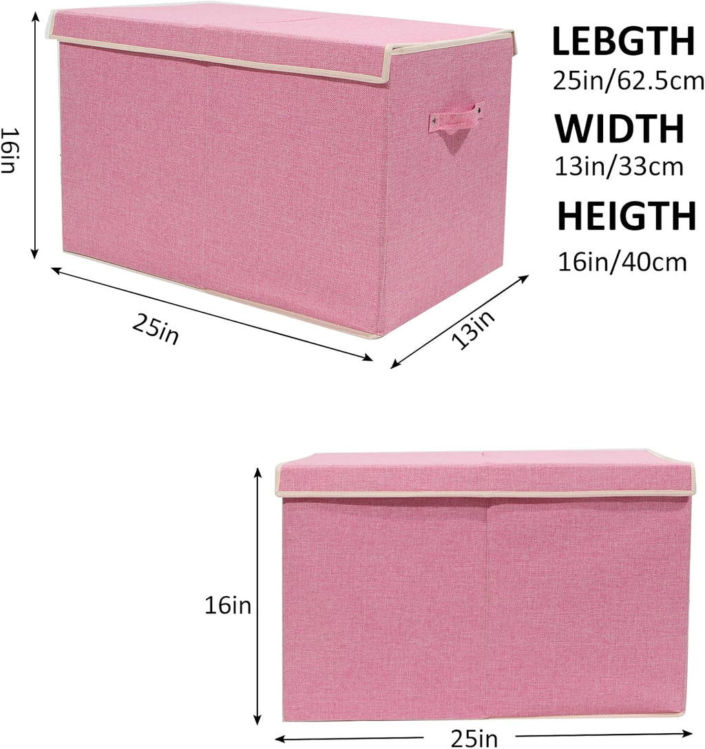 popoly Large Toy Box Chest Storage with Flip-Top Lid, Collapsible Kids Toy Storage Bin Boxes Container for Boys, Girls, Nursery, Playroom, 25"x13" x16" (Linen Pink)