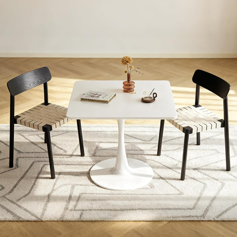 Square Dining Tulip Table for 4, Mid-Century Modern Table with Sturdy Metal P...