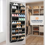 Yecaye 30 Pairs Over the Door Shoe Organizer, Large Capacity Hanging Shoe Rack for Door Hanger with Deep Pockets, Heavy Duty 10 Tier Shoe Holder for Sneakers Boots Heels College Dorm Essentials, Black