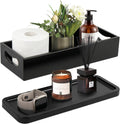 LotFancy Bathroom Decor Box and Vanity Tray, Set of 2, Wooden Toilet Tank Basket Topper, Bathroom Tray for Counter, Black Farmhouse Bathroom Decor