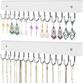 Necklace Holder Wall Mounted Jewelry Organizer - 2 Pack Wooden with 28 Hooks, Hanging Earring & Ring Bracelet Storage, Decorative Space-Saving Jewelry Display (White)