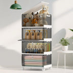 Storage Bins with Lids,4 Tier Stackable Storage Bins with Drawers,4 Pack Collapsible Plastic Boxes with Wheel-1 Lid,23QT Foldable Containers for Closet Living Room Bedroom Office(Grey)