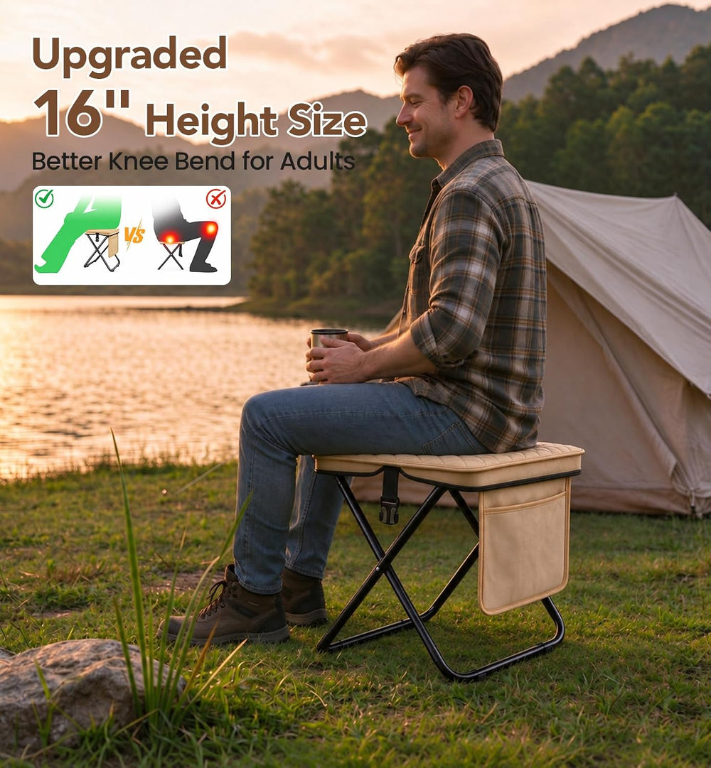 16.5 Inch Portable Folding Stool for Adults with Soft Quilted Padding