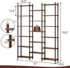 IOTXY Wooden Triple Wide Bookshelf - 6-Tier Large Shelf Bookcase with Solid Beech Frame, Tall Freestanding Open Etagere Display Rack for Home Office, Walnut