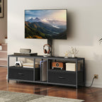 MAHANCRIS TV Stand with Mount for up to 75", Entertainment Center with Switch-Controlled Charging Station, Swivel TV Stand Mount with Fabric Drawers, for Living Room, Black TVBK154E01N2