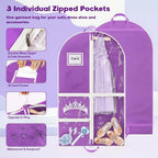 Dance Garment Bag for Hanging Clothes with 3 Zipper Clear Pockets Dance Accessories Essentials Uniform Costume 40 Inch Dress Bags for Dance Competition (Purple White, 1Pack 40")