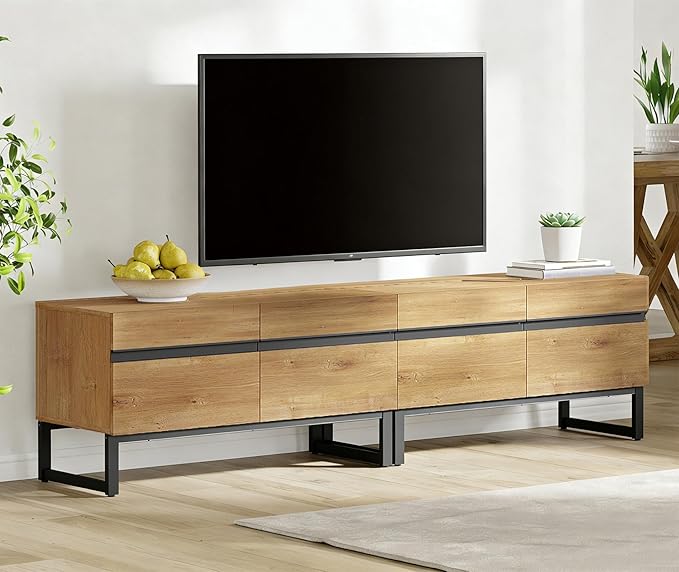 WAMPAT Modern TV Stand for TVs Up to 75 Inch, 2-in-1 Entertainment Center Media Console with Storage Cabinets, TV Console for Living Room, Oak