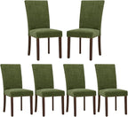 COLAMY Upholstered Parsons Dining Chairs Set of 6, Fabric Dining Room Kitchen Side Chair with Nailhead Trim and Wood Legs - Green