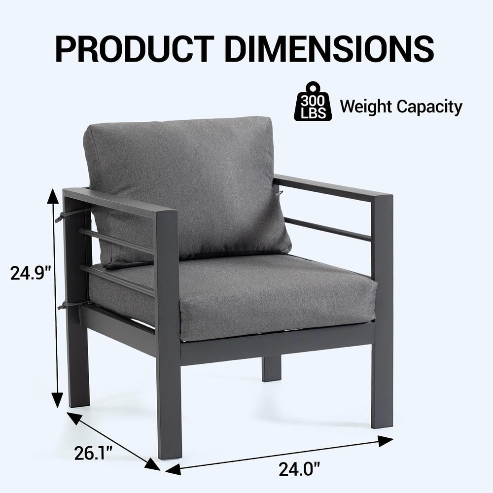 Modern Outdoor Patio Armchair Set of 2, Heavy Duty Metal Frame with Wide Armr...