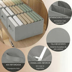 Wardrobe Organiser with Compartments for Clothes - Drawer Organiser for Wardrobe, Underwear, Socks and T-Shirts - Foldable Storage Box (3 Units - 8 Compartments - Light Grey)