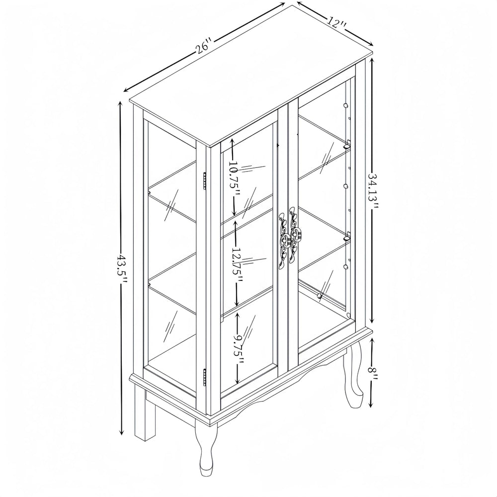 3-Tier Lighted Glass Display Curio Cabinet with 2 Tempered Glass Doors,Curio ...