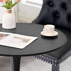 3-Pieces 31.5" Round Dining Table Set for 2, Black Dining Table & PU & Velvet Upholstered Dining Chairs Set of 2 for Kitchen Dining Room Apartment Small Space(Black & Grey Chairs)