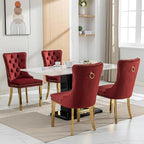 Mid Century Modern Dining Chairs Set of 2, Red Velvet Upholstered Tufted Back, Kitchen & Dining Room Chairs, Gold Metal Legs, Nailhead Trim, Sillas para Comedor (Red, 2 Pcs)