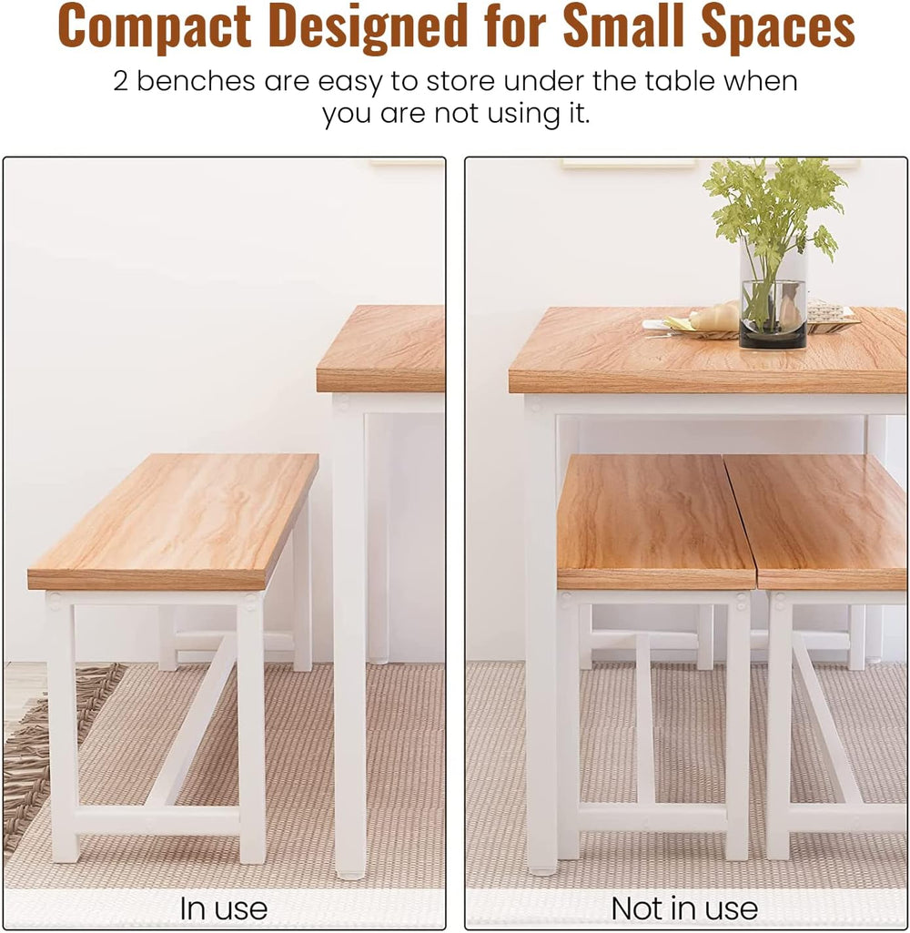 DKLGG Dining Table Set for 4, Wooden Kitchen Table with 2 Dining Bench | 47.2...