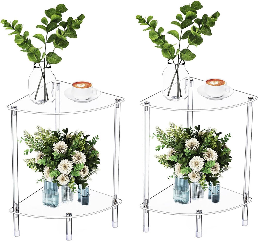 Clear Triangle Acrylic Side Table Set of 2 for Small Space, 11.81" L x 1...