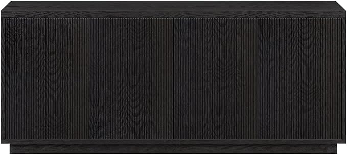 Henn&Hart Fluted TV Stand for TVs up to 65" with 2 Concealed Ribbed Storage Cabinets and Adjustable Shelves for Living Room, Family Room, or Office, Natural Black