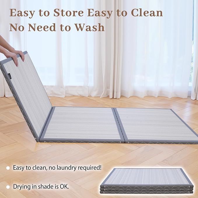 Zonli Japanese Tatami Mat, Foldable Floor Sleeping Pad Futon Mattress, Made from Natural Coconut Shell Fiber & Jute Fiber, Firm Traditional Floor Bed Full 54"x80"