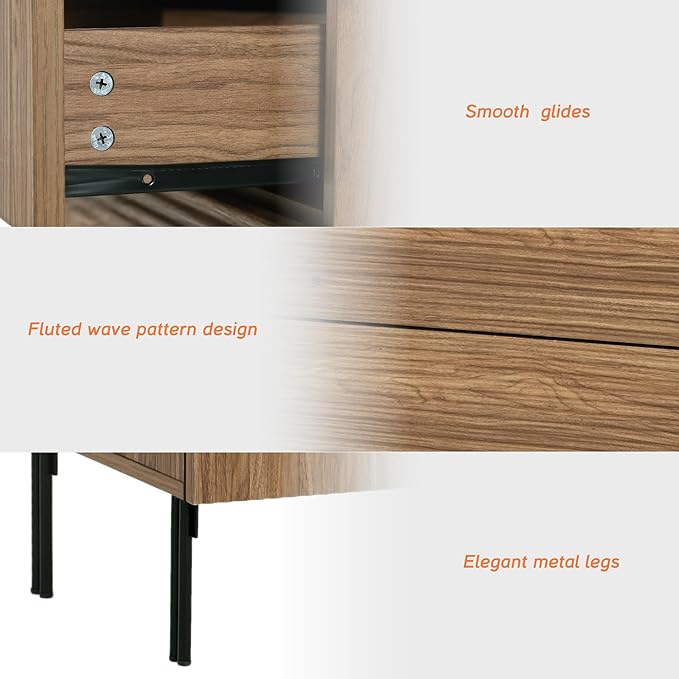 WAMPAT Fluted TV Stand for TVs up to 100", 3 in 1 Modern Entertainment Center with Storage Cabinets and 5 Drawers & 4 Doors,Wood Media TV Console Table with Storage for Living Room, Light Walnut
