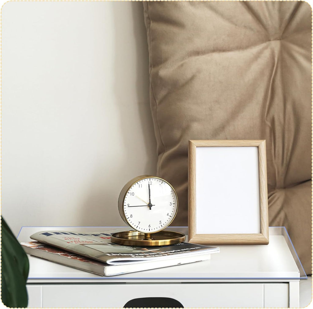 Nightstand Protector, Clear Plastic Table Cover Protector 15.8 x 23.6 Inch, 1.5mm Thick Rectangle PVC Coffee ＆Dresser Table Cover Mat, Can Be Trimmed to Fit Irregular Occasion(2 Pieces,Smooth)