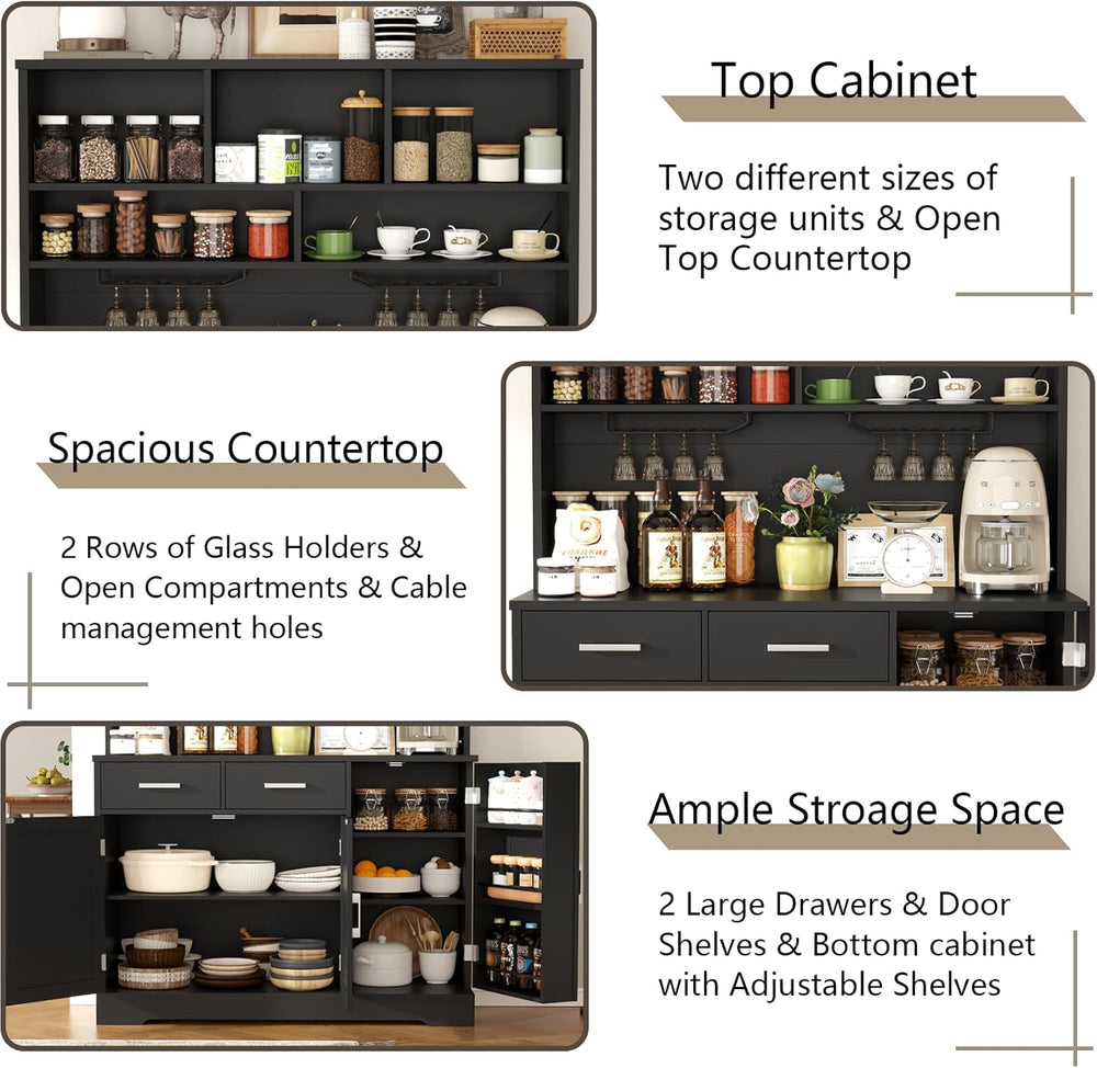 Tall Pantry Cabinet, Modern Kitchen Hutch with Microwave Stand, Kitchen Pantr...