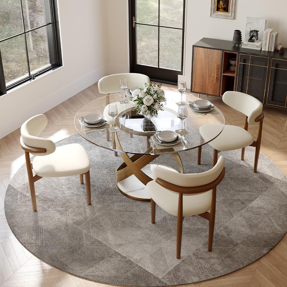 POVISON 51" Modern Round Dining Table, Glass Round Kitchen Table for 4, ...