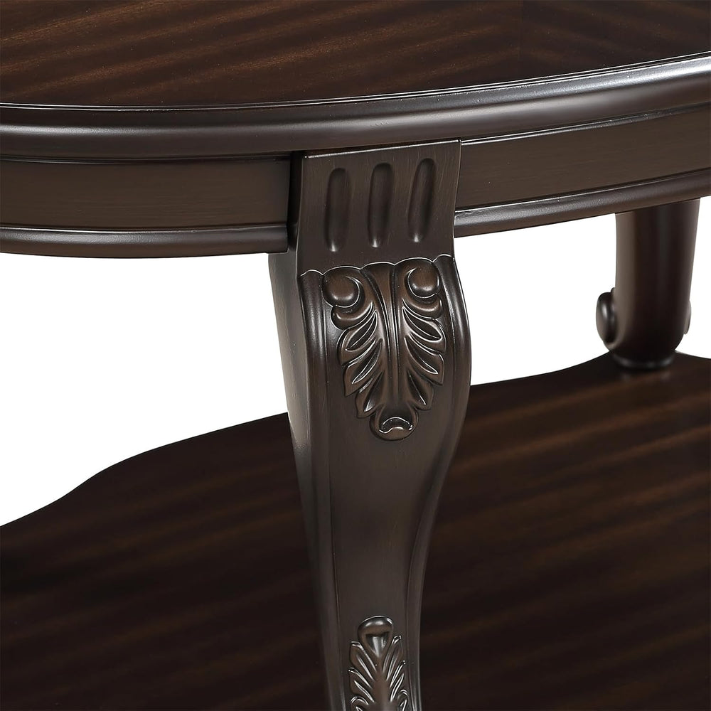 22'' Round End Table Solid Wood Sofa Side Table with Storage Shelf, L...