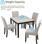 KEIKI 5-Piece Standard Height Dining Table Set with Square Table and 4 Upholstered Curved Backrset Chair, for 4 Person, Modern Wooden Table Set, Easy Assembly, for Kitchen, Dining Room, Black+Grey