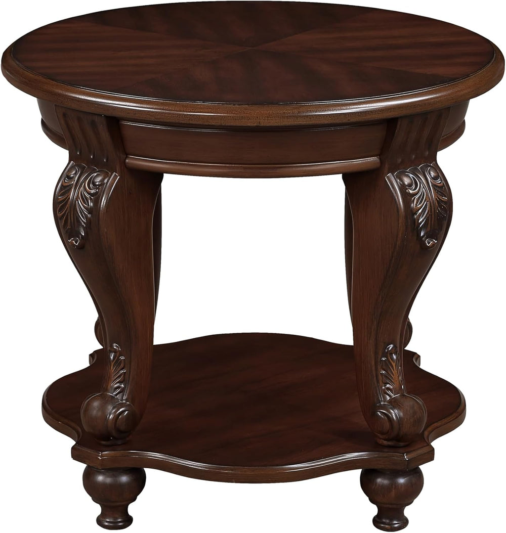 JIJIWANG Wood Round Sofa Table with Antique Carved Legs Oval End Table with B...