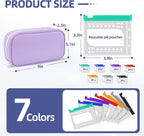 Weekly Pill Organizer 2 Times a Day - Timueetech A6 Waterproof 14 Pill Pouch Bags for Travel, BPA-Free Medicine Storage with Labels & Self-Sealing Design for Vitamins and Supplements, Purple