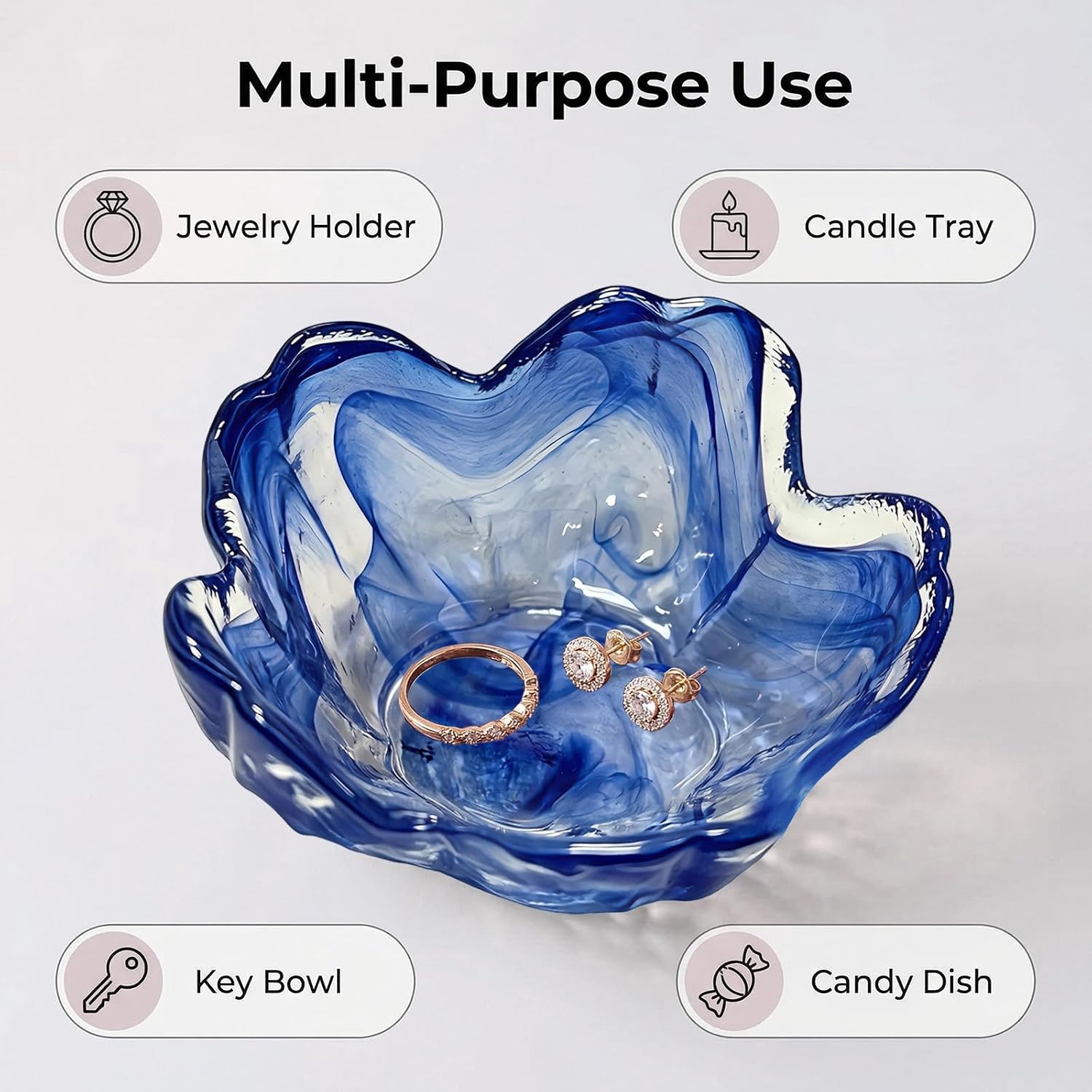 Gifts for Women Flower Jewelry Dish Ring Holder Dish Jewelry Tray Bathroom Vanity Organizer Blue Room Decor Aesthetic Nightstand Bedroom Decor Trinket Dish Small Friendship Wedding Birthday Gifts