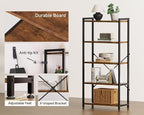 Casaottima Book Shelf, 5 Tier Bookshelf, Modern Wood Bookcase Shelves for Bedroom, Industrial Display Shelf for Living Room Home Office Kitchen, Standing Shelving Unit Storage Organizer, Vintage