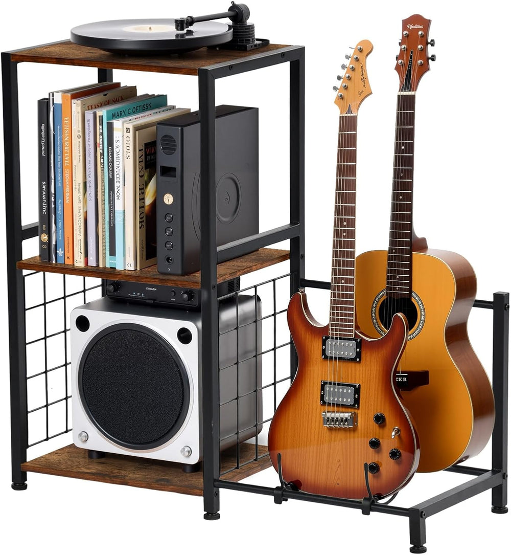 FurnitureR Multifunctional End Table with Guitar Stand, Industrial Style 3-Ti...