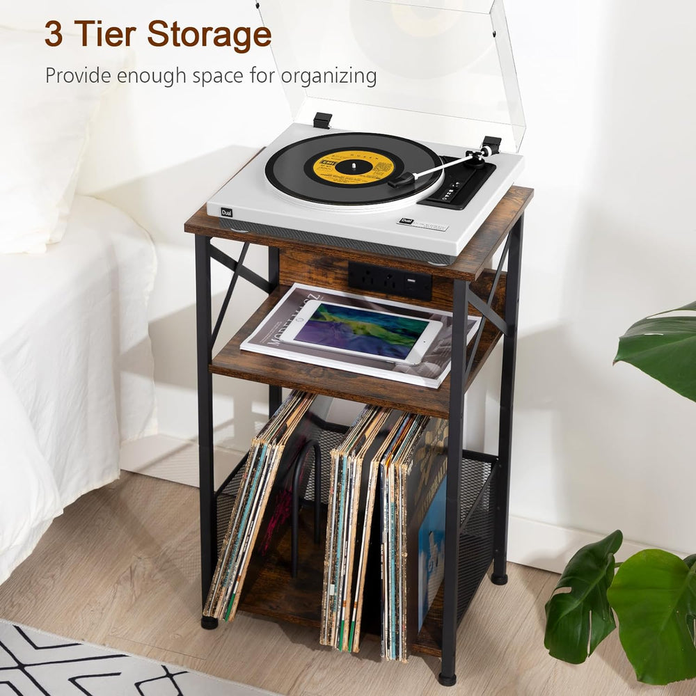 AMHANCIBLE Record Player Stand with Charging Station, Turntable Stand with St...