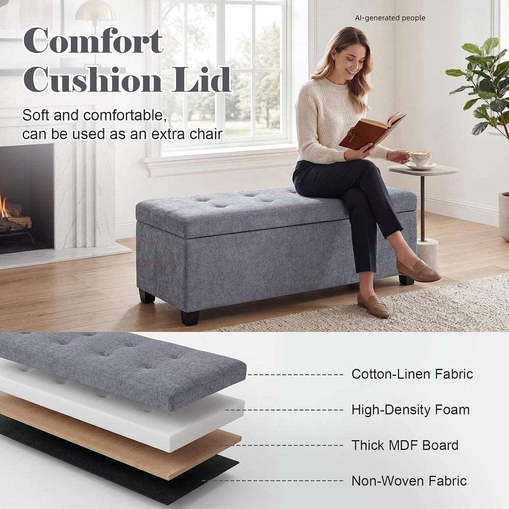 Asense Storage Ottoman Bench,42 inch Upholstered End of Bed Bench,Safety Hing...
