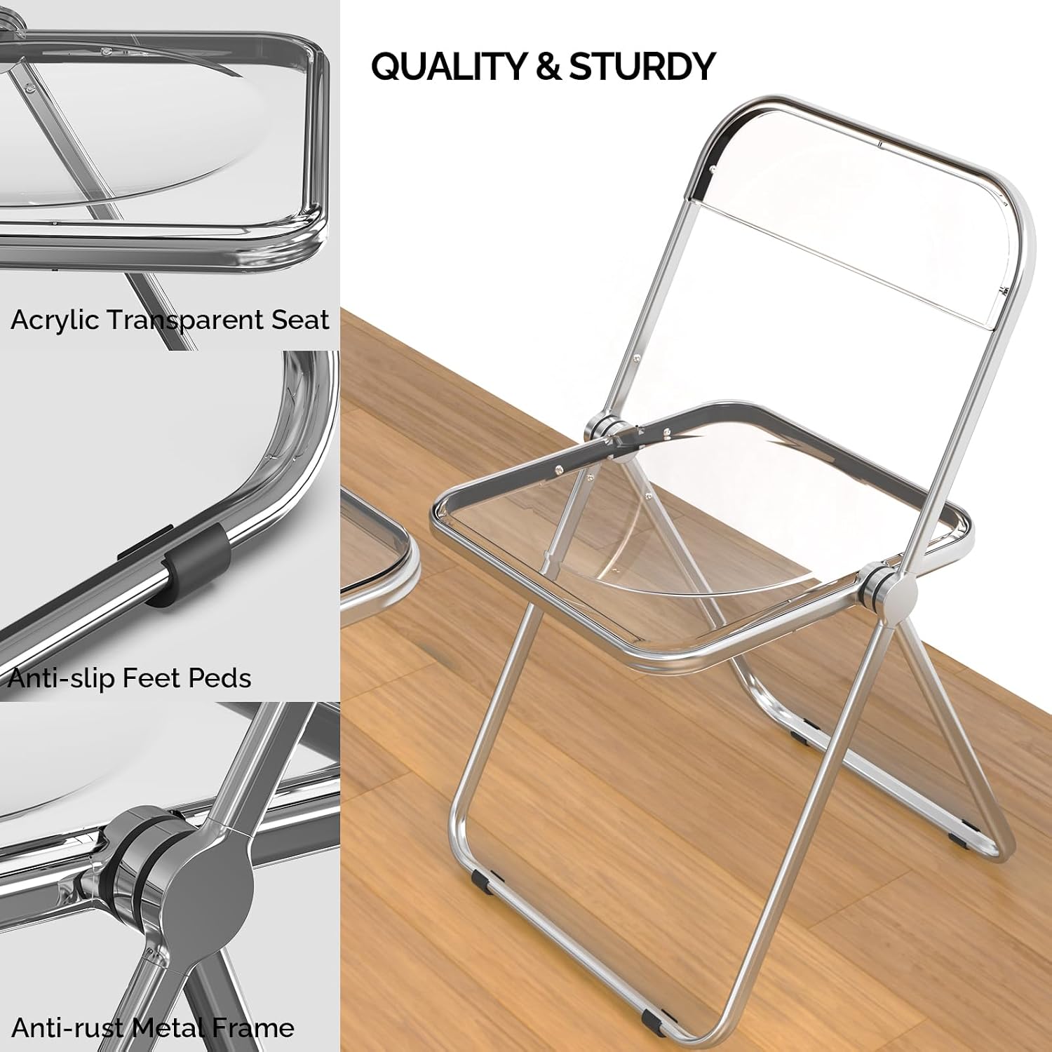 VINGLI Folding Acrylic Table and Chair Set Small TV Tray for Snack Dinner on Couch, Tiny Foldable Desk Writing Desk for Home Office for Small Spaces