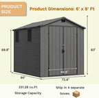 Devoko 6x8 Ft Outdoor Storage Shed - Lockable Resin Tool Shed with Window & Floor - Easy Assembly for Garden, Backyard, Dark Gray