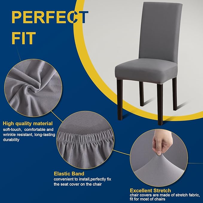 Chair Covers, Stretch Kitchen Chair Covers/Dining Room Chair Covers Set of 8, Removable Washable Dining Chair Slipcovers for Home, Hotel, Banquet