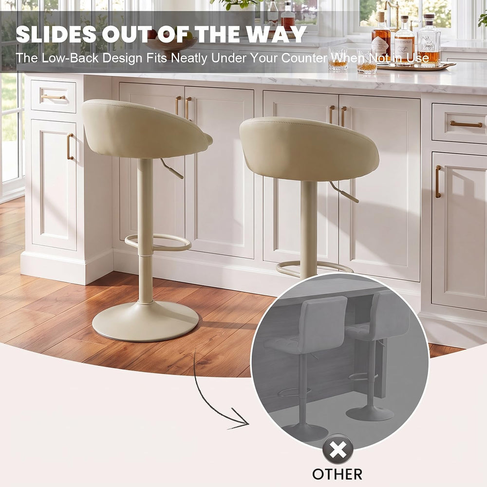 YOUNUOKE Bar Stools Set of 2 Modern Swivel Bar Stools, Khaki | PU Leather Adj...
