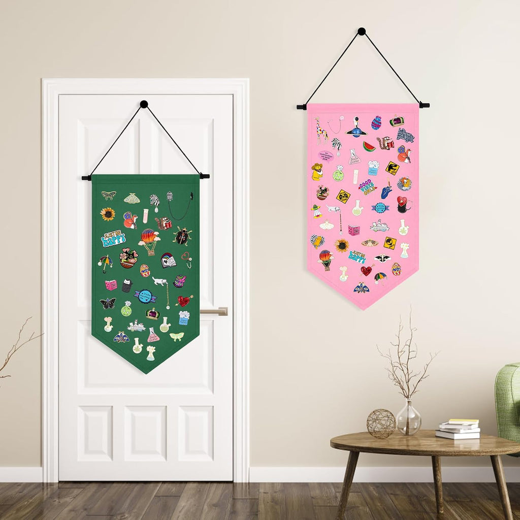 Winmany Wall Hanging Brooch Jewelry Storage Case Canvas Display Stand Enamel Pin Display Banner Holder Earrings Necklace Glitter Pin Collection Organizer (Green)