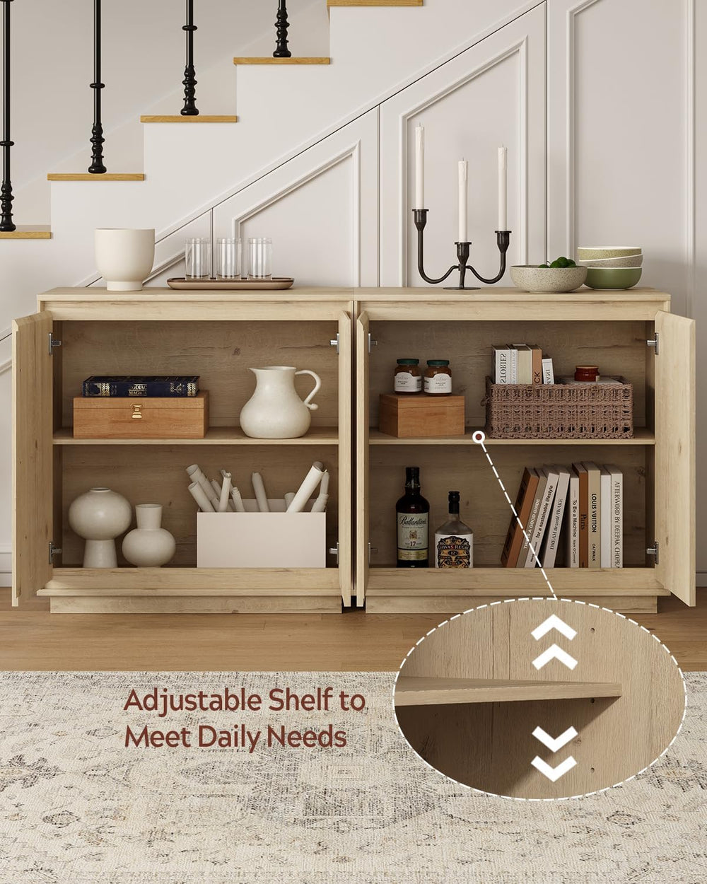 3pcs Sideboard Cabinet Buffet Cabinet with Storage with Adjustable Shelves an...