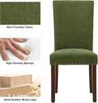 COLAMY Upholstered Parsons Dining Chairs Set of 2, Fabric Dining Room Kitchen Side Chair with Nailhead Trim and Wood Legs - Green