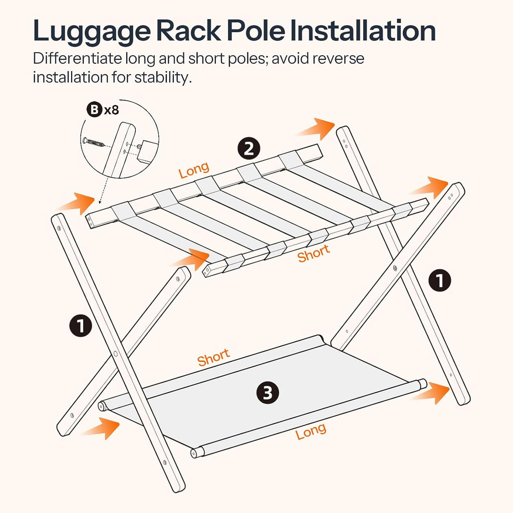 HOOBRO Luggage Racks, Set of 2 Folding Luggage Holders, Bamboo Suitcase Stands, with Nylon Straps and Oxford Fabric Shelf, for Guest Room, Hotel, Bedroom, Brown and Black BR17XLP201G1