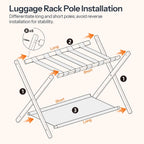 HOOBRO Luggage Racks, Set of 2 Folding Luggage Holders, Bamboo Suitcase Stands, with Nylon Straps and Oxford Fabric Shelf, for Guest Room, Hotel, Bedroom, Brown and Black BR17XLP201G1