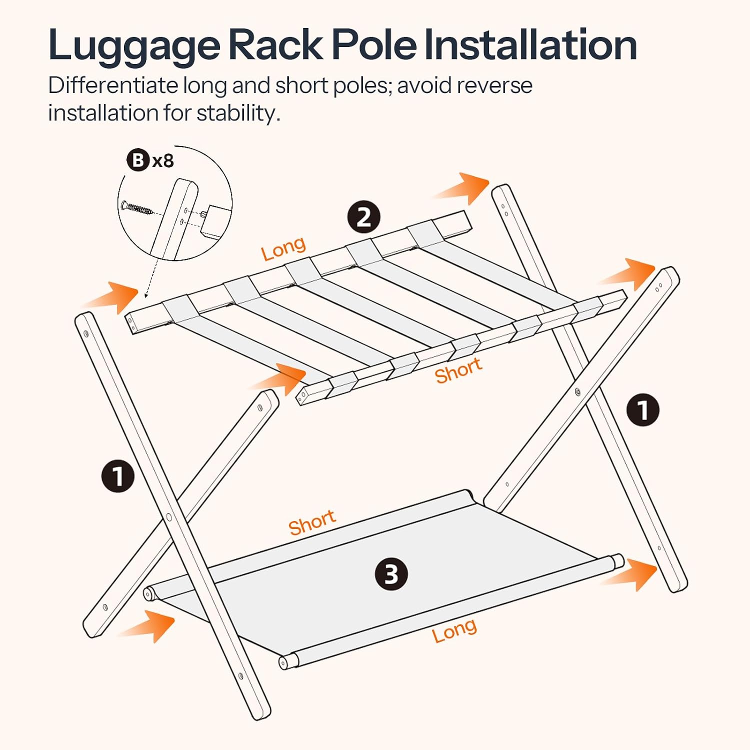 HOOBRO Luggage Racks, Set of 2 Folding Luggage Holders, Bamboo Suitcase Stands, with Nylon Straps and Oxford Fabric Shelf, for Guest Room, Hotel, Bedroom, Brown and Black BR17XLP201G1