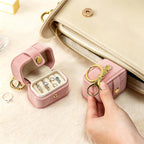 Mini Velvet Ring Box with Keychain Clip, Travel Jewelry Organizer Ring Earrings Storage Box for Proposal Engagement Wedding Ceremony Party, Pet Ring Bearer Accessory, Pink