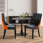 3-Pieces 31.5" Round Dining Table Set for 2, Black Dining Table & PU & Velvet Upholstered Dining Chairs Set of 2 for Kitchen Dining Room Apartment Small Space(Black & Orange Chairs)