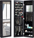 Giantex Wall Mounted Jewelry Cabinet with Full Length Mirror, Over The Door Jewelry Armoire Organizer with Large Storage, Makeup Mirror & Velvet Lining (Black)