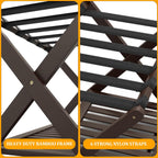 Bamboo Luggage Racks Set of 2, Fully Assembled Luggage Rack for Guest Room, Folding Suitcase Stand with Shoe Shelf, Heavy Duty Luggage Holder for Suitcases, Dark Brown