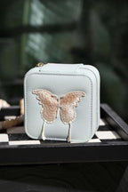 S.Leaf Travel Jewelry Organizer Boxes for Women Small Portable Necklace Earrings Bracelet Rings Travel Case Best Friend Birthday Gifts for Women Trendy (Butterfly_Hazeblue_Gold)
